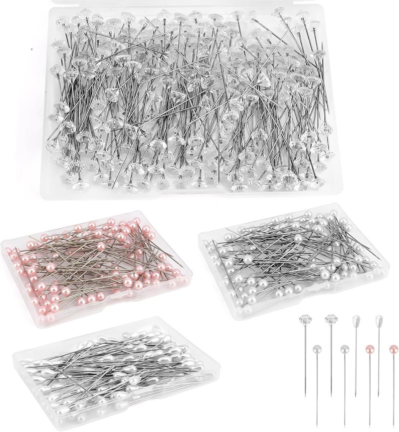 Cutiland 400pcs Diamond Pins For Bouquets, Floral Pins, Boutonniere Pins, Straight Pins Sewing For Crafts, Pins For Flowers, Flower Pins, Flower Bouquet Accessories, Floral Supplies, Bouquet Pins, Corsage Pins - Image 1